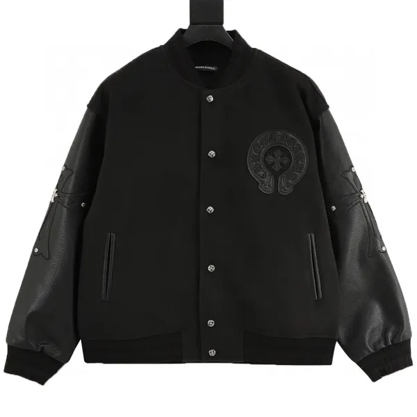 Chrome Hearts x Varsity Jacket Black Leather-Sleeve Outerwear - 1