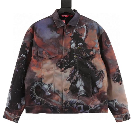 FW24 WEEK15 Faux Shearling Lined Trucker Jacket Knight Slash Snake Tannin