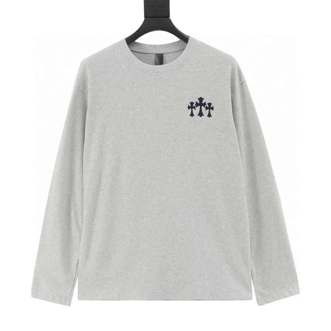 Flocked Logo Print Crewneck Long Sleeve T-Shirt