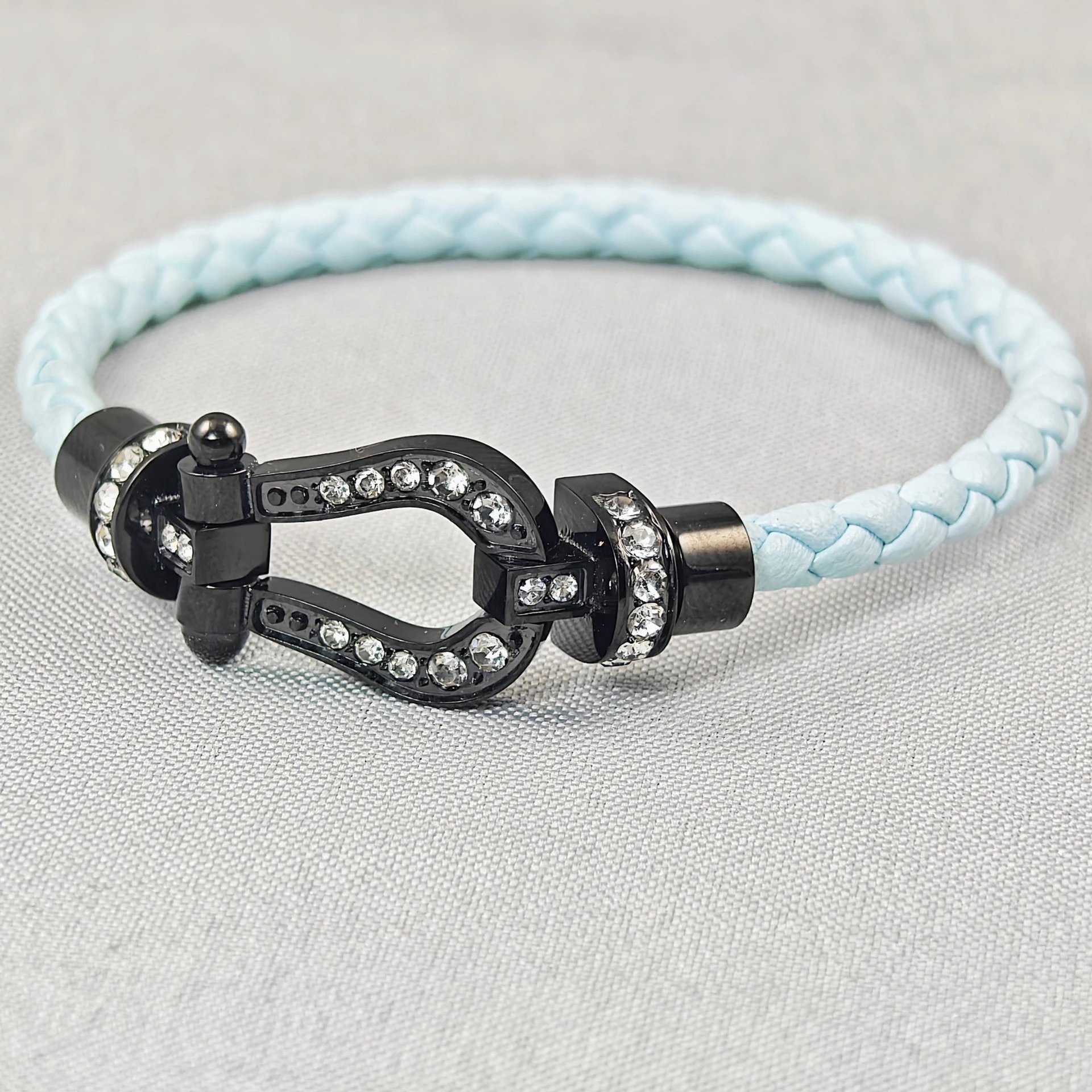 Unbranded Jewelry Braided Cord Bracelet with Crystal-Set Shackle Clasp — BB-007