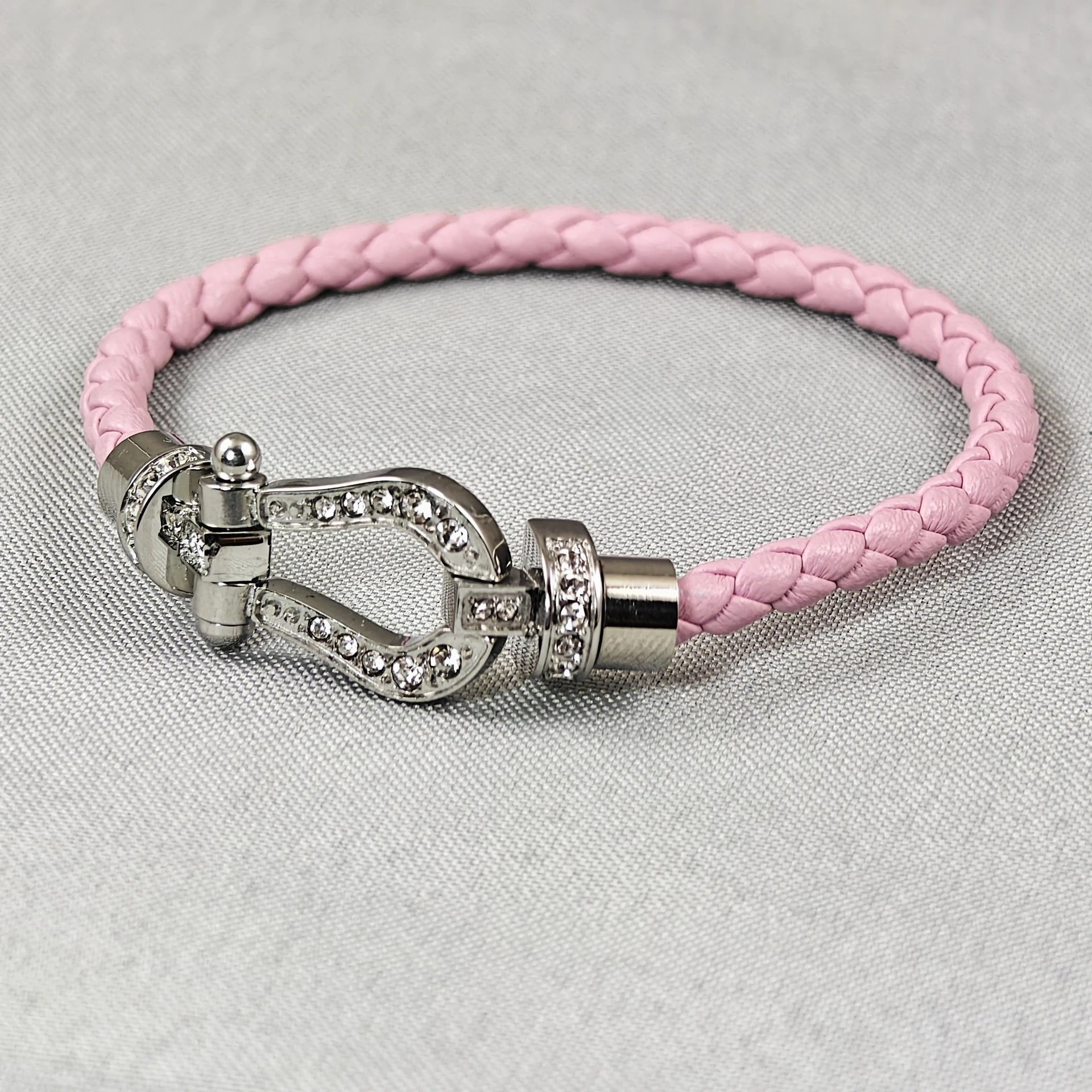 Unbranded Jewelry Braided Cord Bracelet with Crystal-Set Shackle Clasp — BB-038