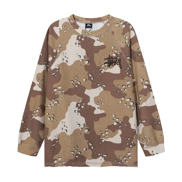 Stussy Waffle Raglan Long Sleeve T-Shirt Beige and Burgundy - 4