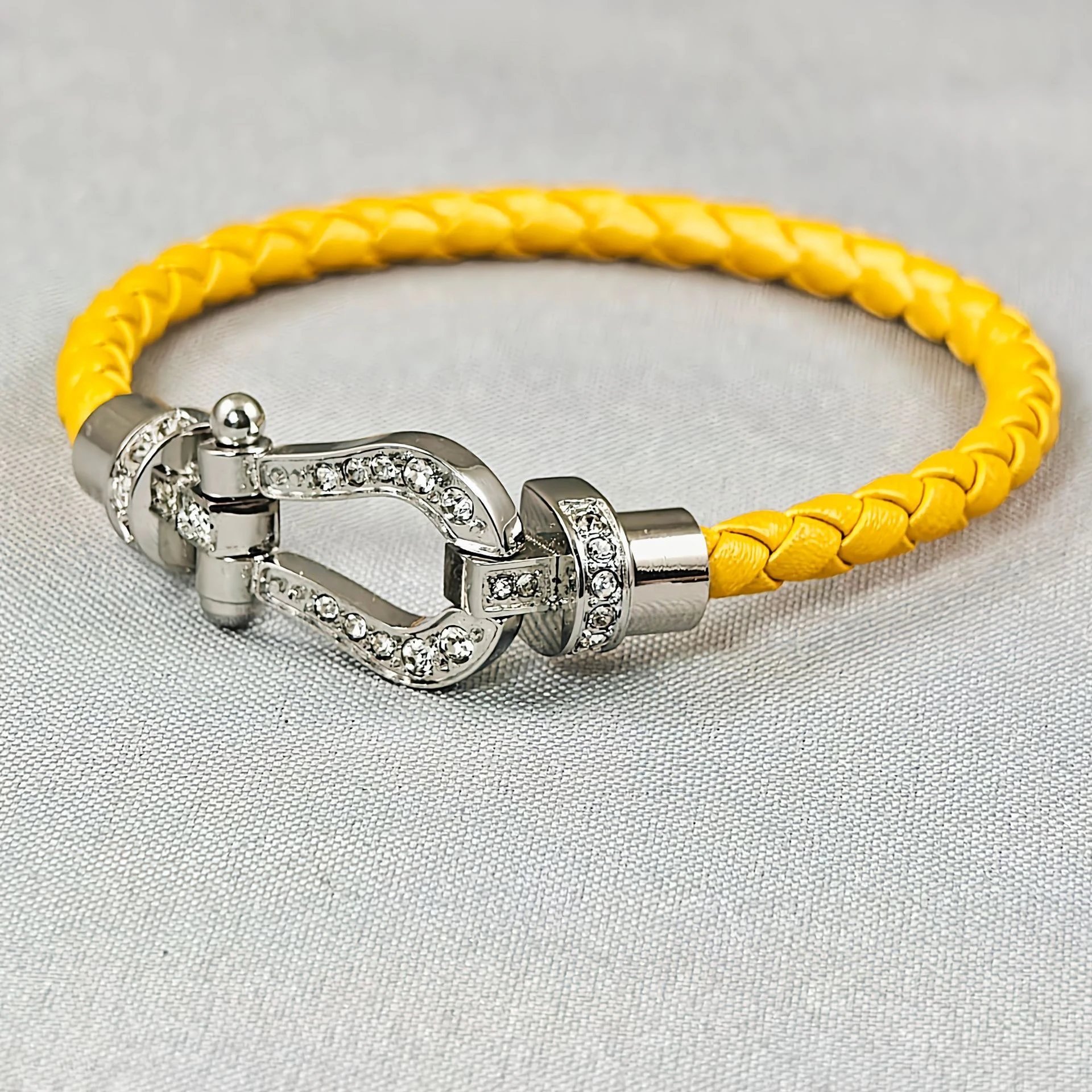 Unbranded Jewelry Braided Cord Bracelet with Crystal-Set Shackle Clasp — BB-028