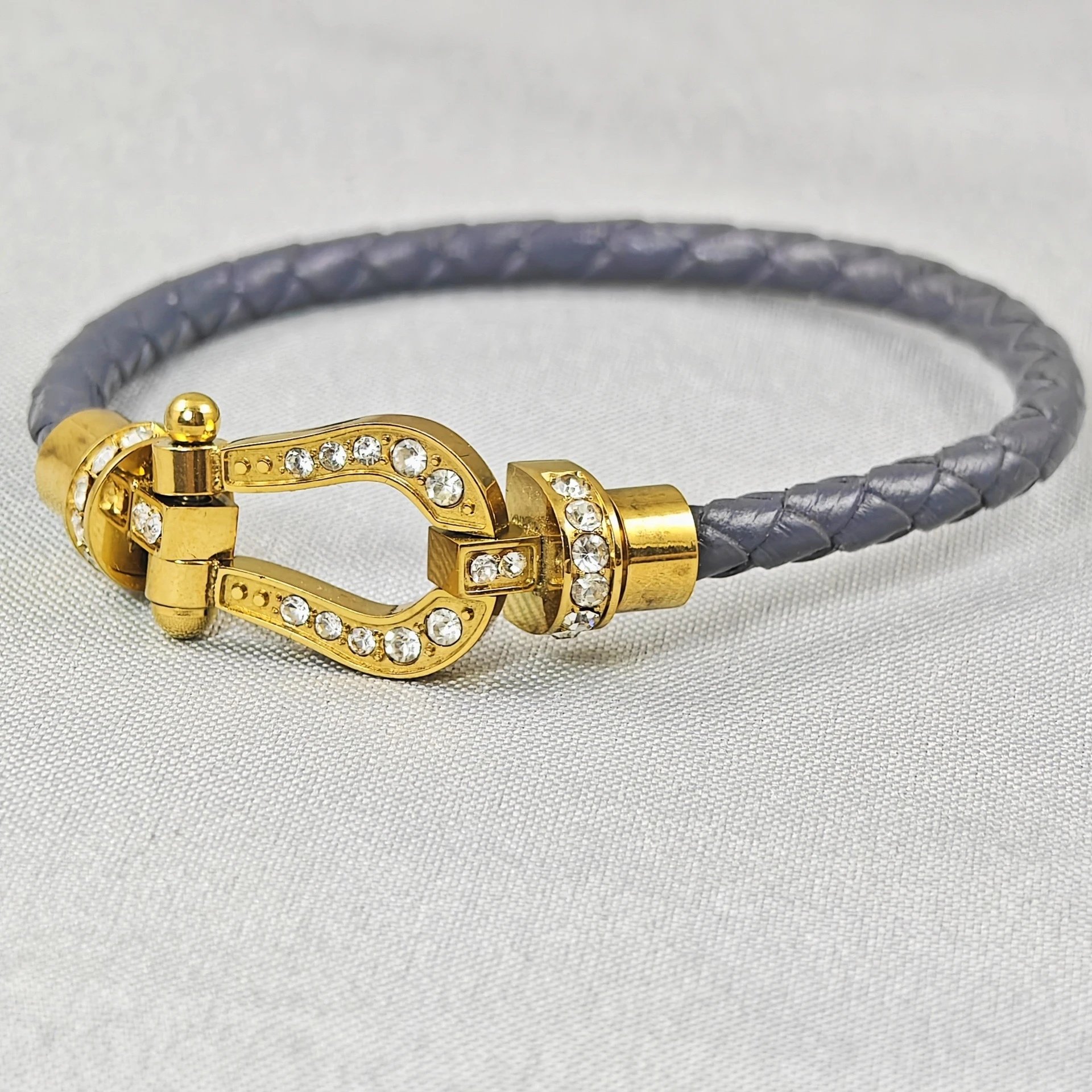 Unbranded Jewelry Braided Cord Bracelet with Crystal-Set Shackle Clasp — BB-021