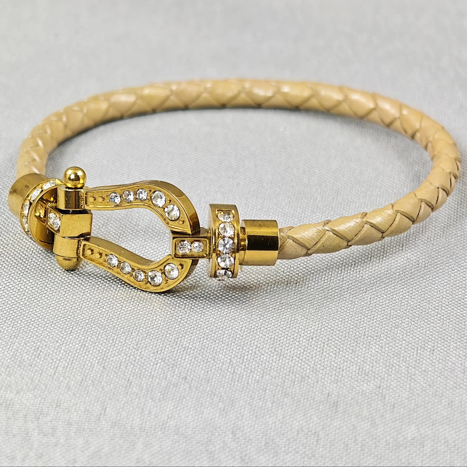 Unbranded Jewelry Braided Cord Bracelet with Crystal-Set Shackle Clasp — BB-017