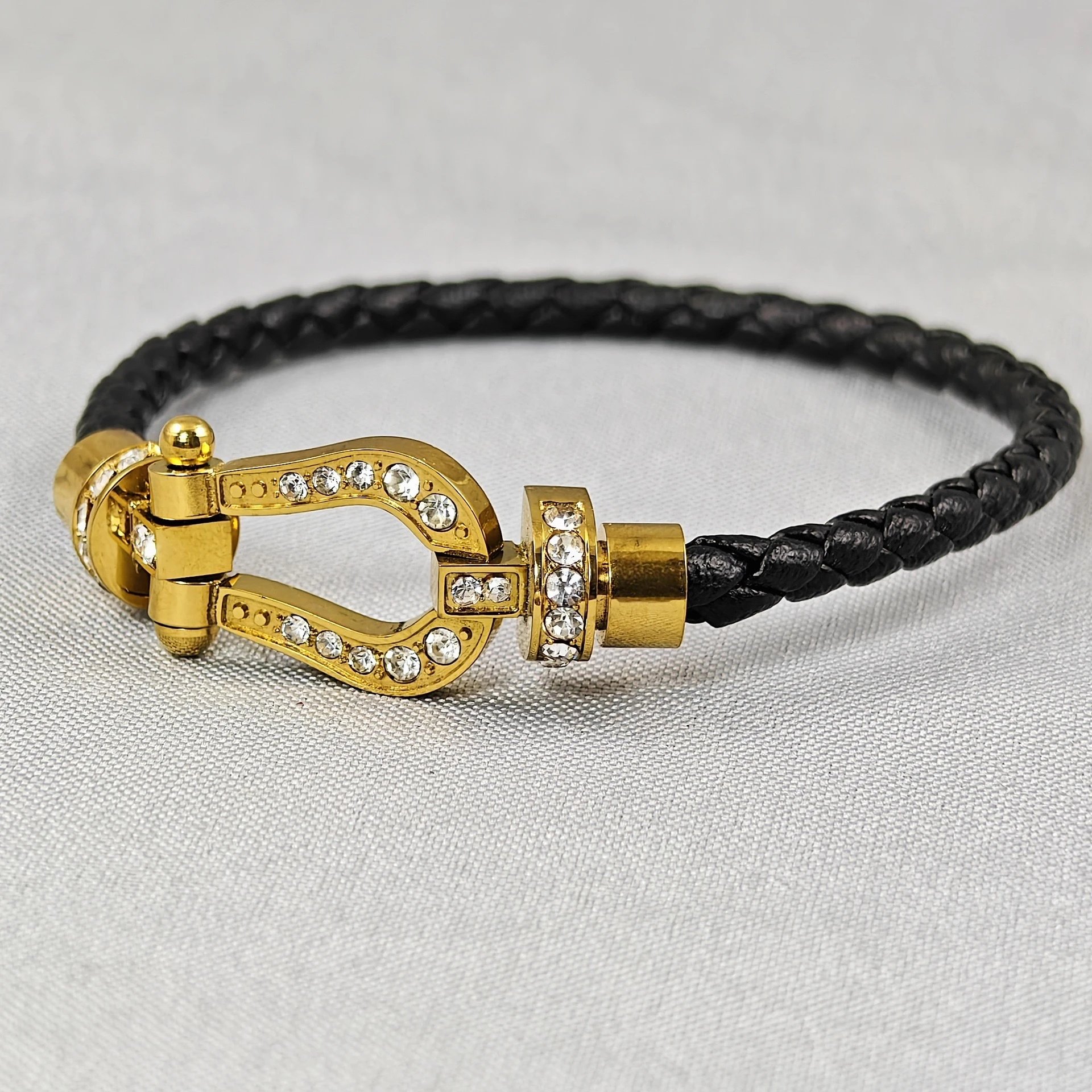 Unbranded Jewelry Braided Cord Bracelet with Crystal-Set Shackle Clasp — BB-014