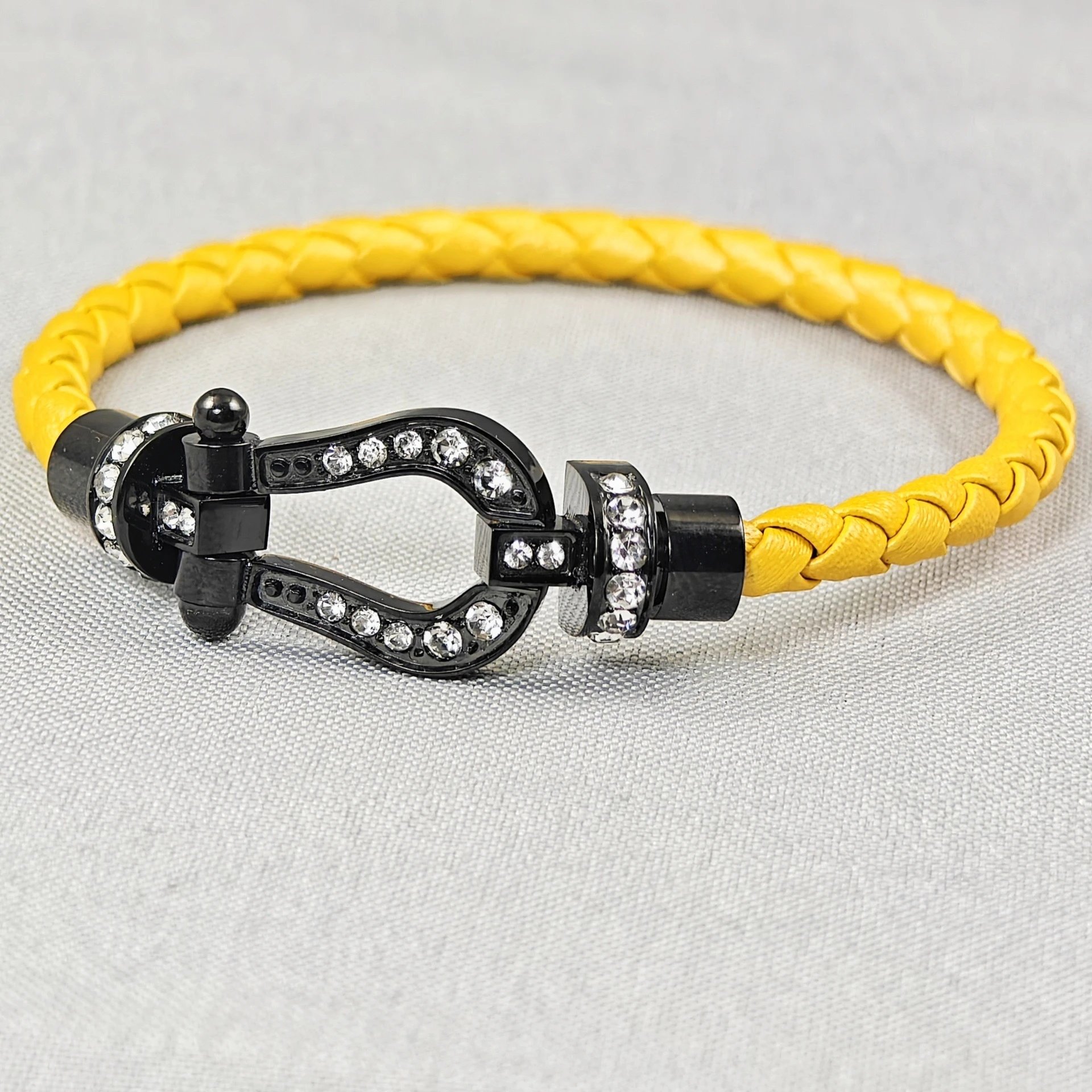 Unbranded Jewelry Braided Cord Bracelet with Crystal-Set Shackle Clasp — BB-003
