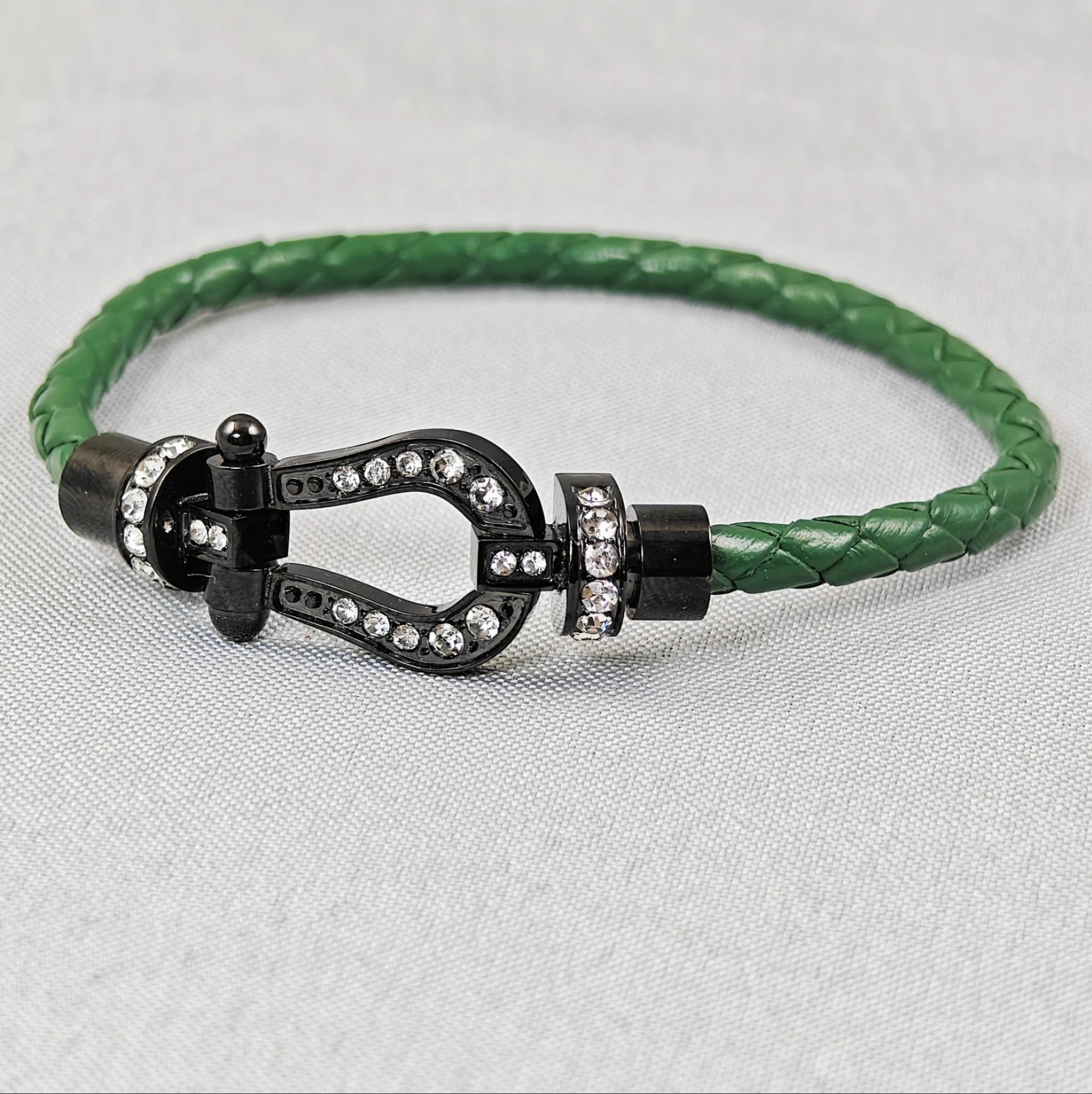 Unbranded Jewelry Braided Cord Bracelet with Crystal-Set Shackle Clasp — BB-010