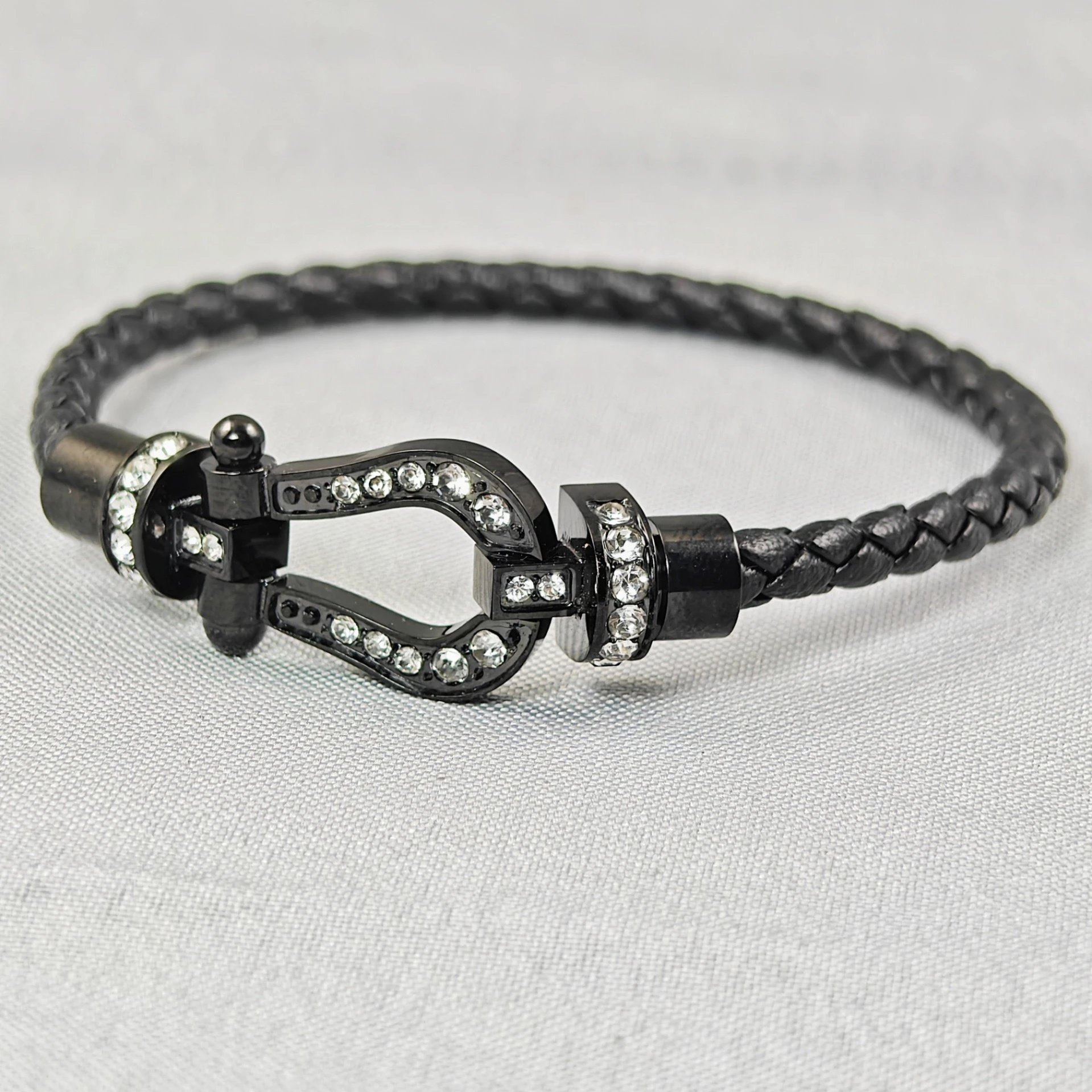 Unbranded Jewelry Braided Cord Bracelet with Crystal-Set Shackle Clasp — BB-001