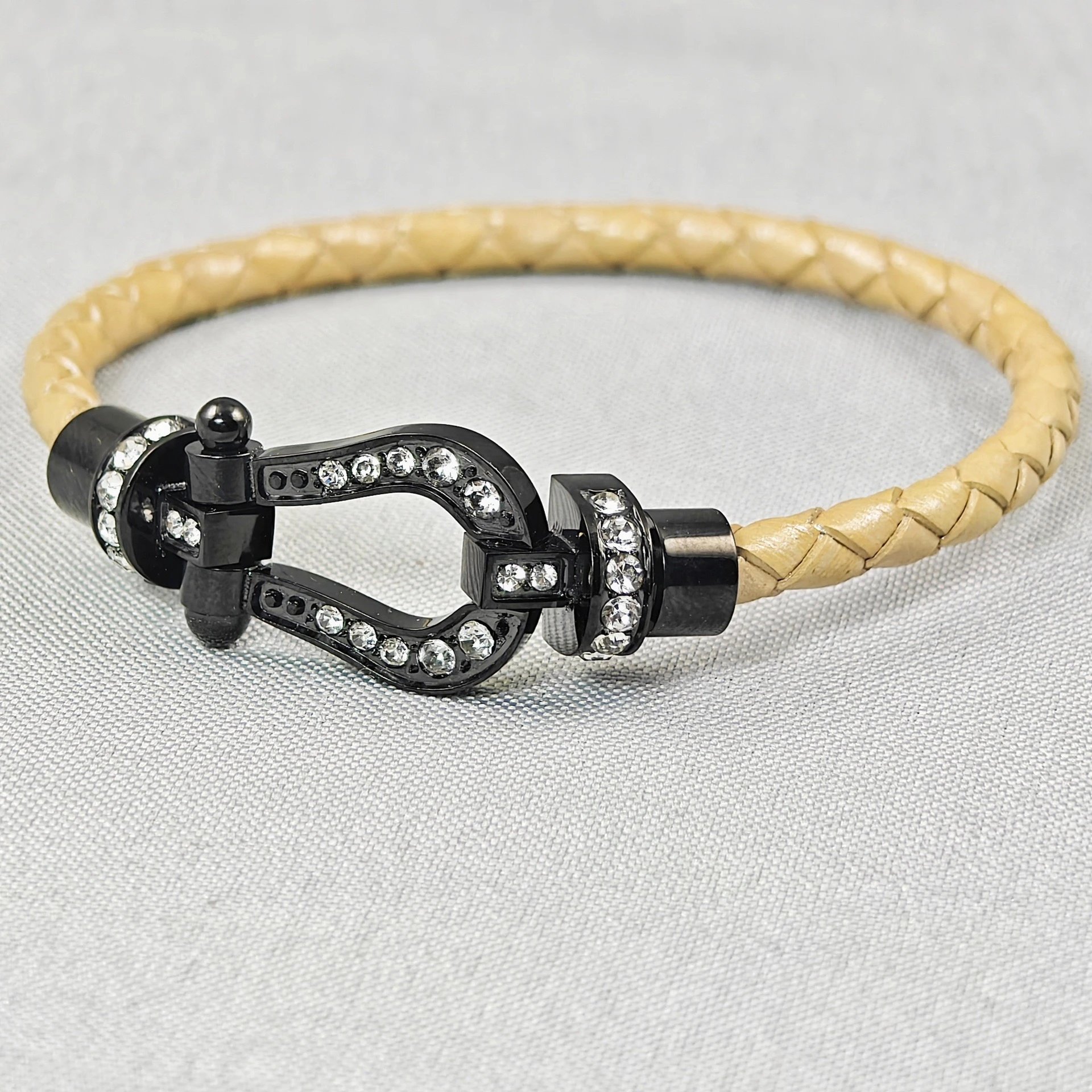 Unbranded Jewelry Braided Cord Bracelet with Crystal-Set Shackle Clasp — BB-005