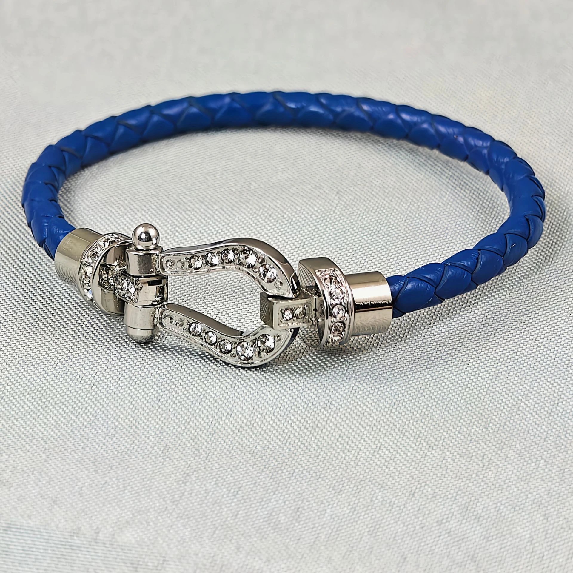 Unbranded Jewelry Braided Cord Bracelet with Crystal-Set Shackle Clasp — BB-036