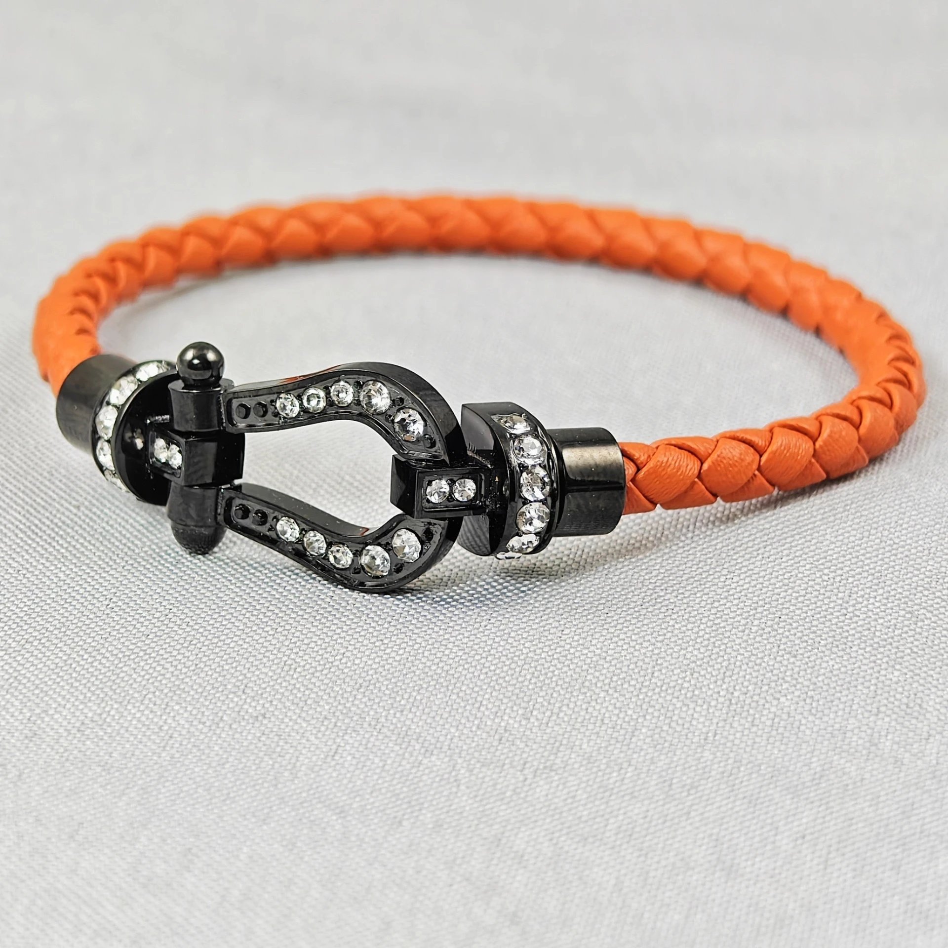 Unbranded Jewelry Braided Cord Bracelet with Crystal-Set Shackle Clasp — BB-012