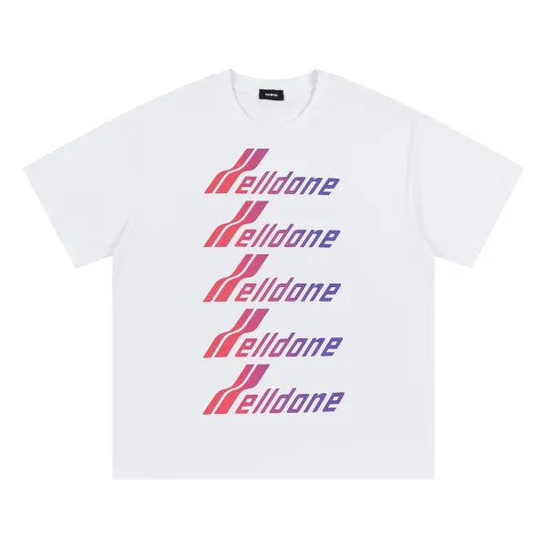 Design Wetdone Repeat Logo Gradient Print White T-Shirt T-Shirts - 1