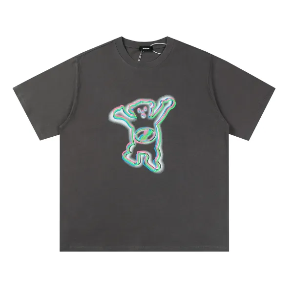 Design Wetidone Neon Bear Outline T-Shirt Charcoal Gray T-Shirt T-Shirts - 1