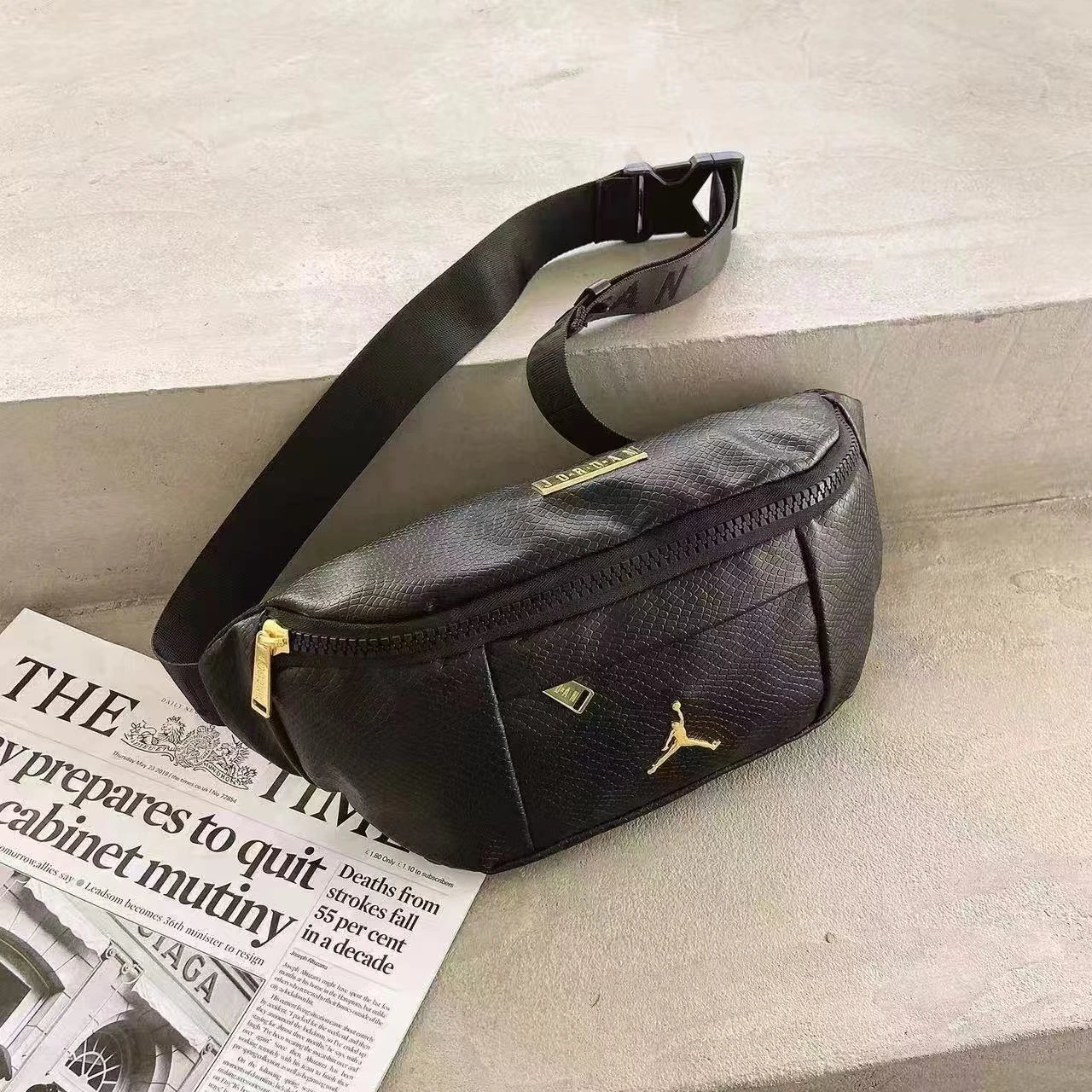 Air Jordan Belt Bag Black with Gold Jumpman Logo