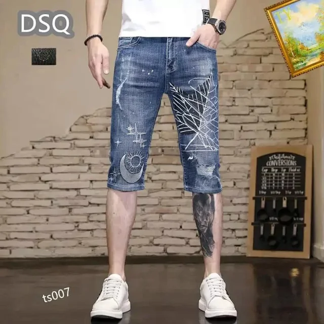 Moncler Shorts Distressed denim with patches product detail image 2