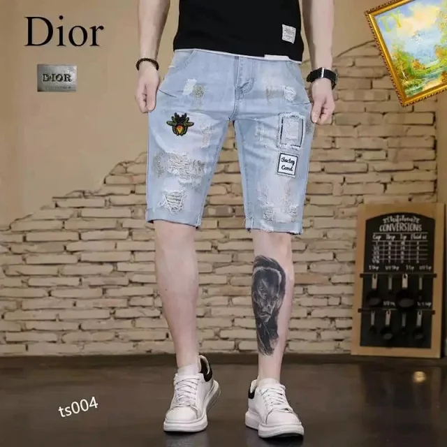 Moncler Shorts Distressed denim with patches product detail image 3