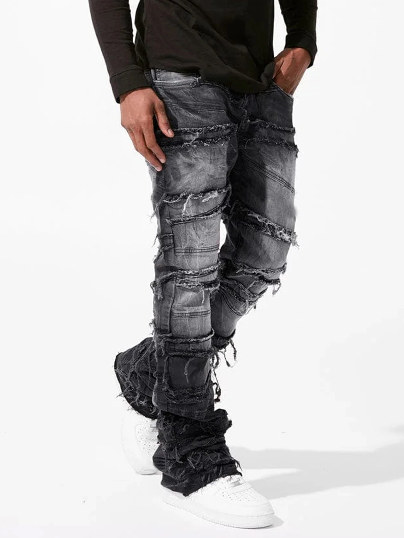 Off-White Distressed Patchwork Jeans Black - 16