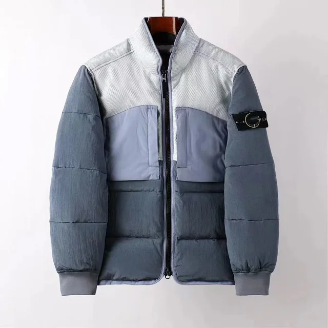 Stone Island Down Jackets Stand-collar quilted puffer jacket with sleeve compass patch product detail image 9