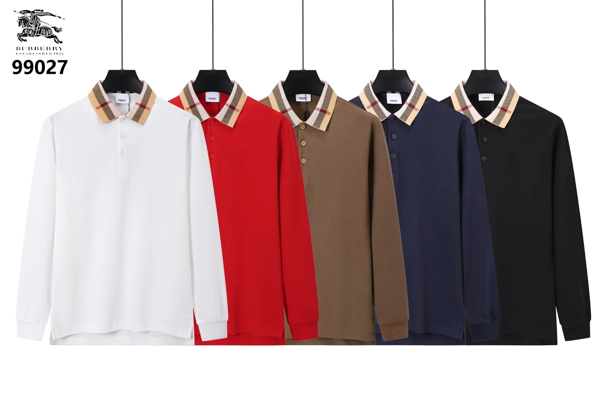 Burberry Check Collar Long Sleeve Polo Shirt