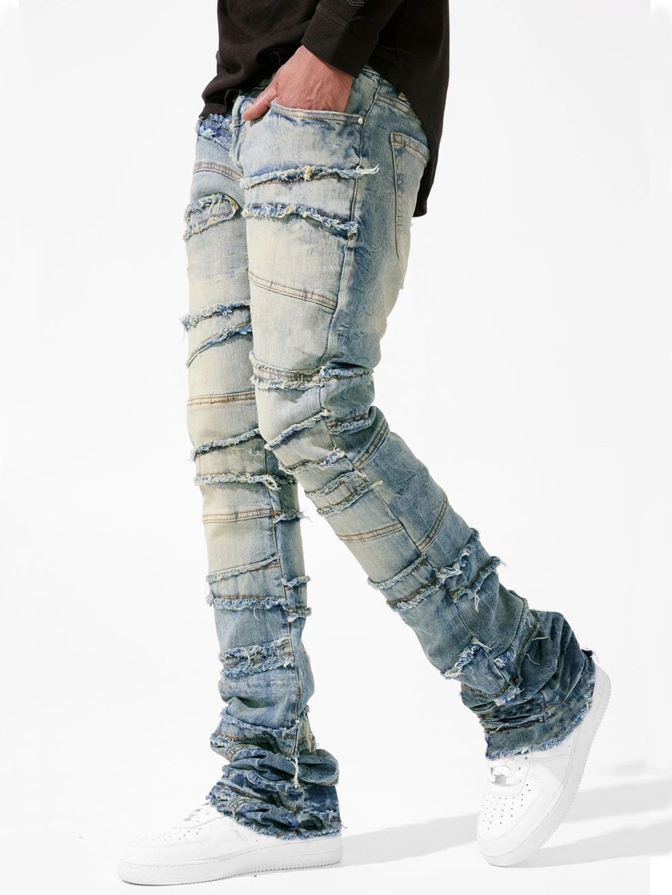 Off-White Distressed Patchwork Jeans Black - 19