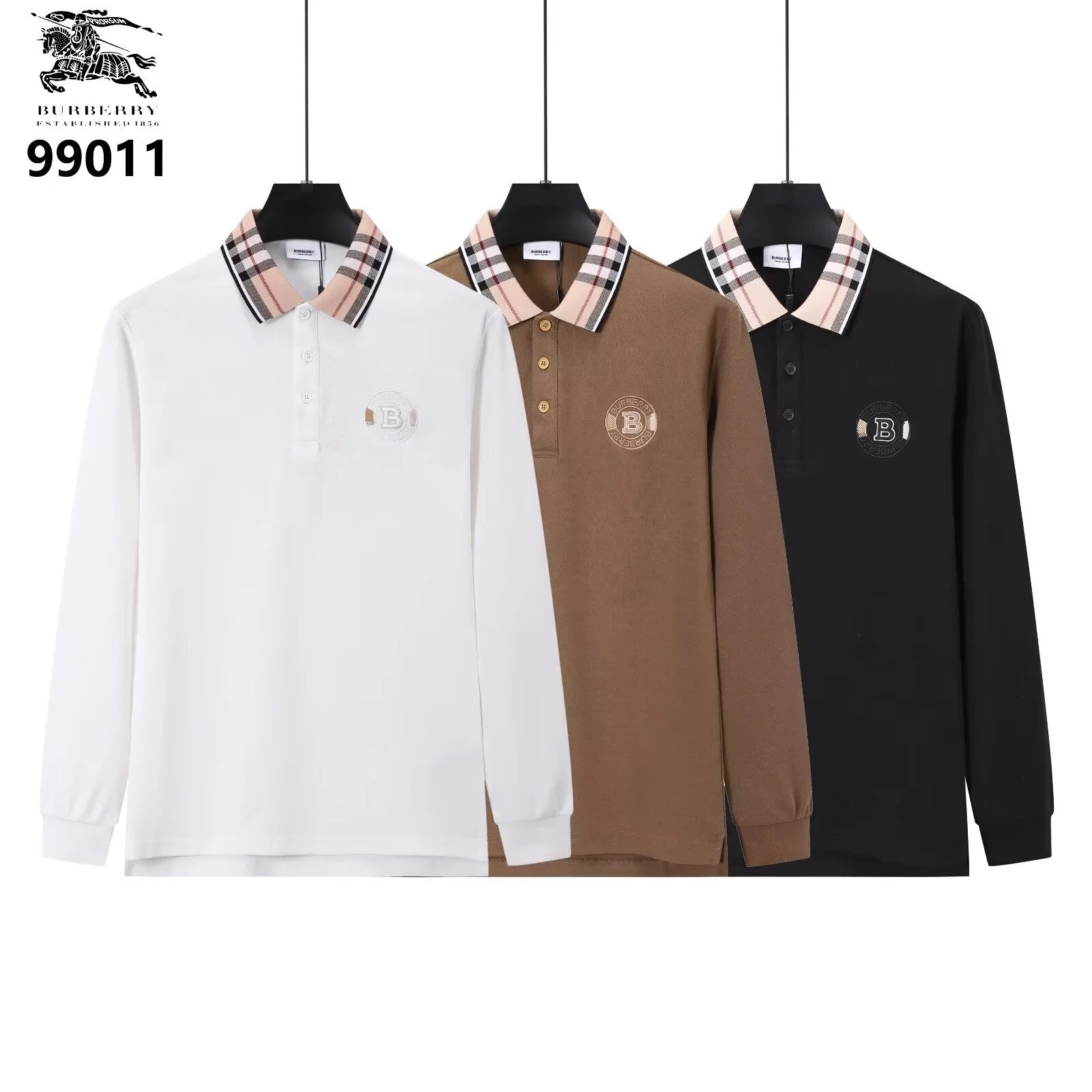 Burberry Shirts Long-Sleeve Polo Shirt with Check Collar image 2