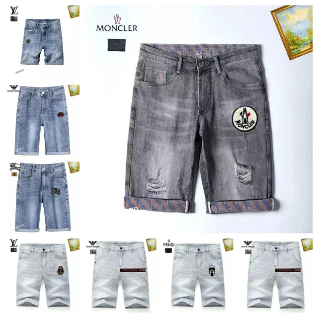 Moncler Shorts Distressed denim with patches product detail image 1