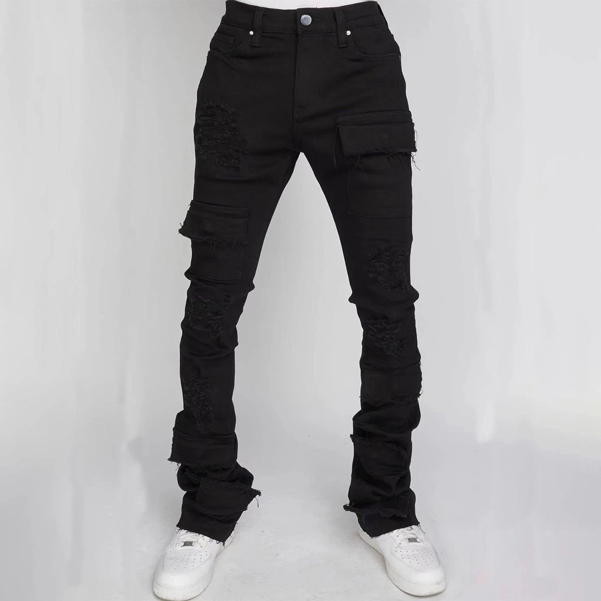 Off-White Distressed Patchwork Jeans Black - 20