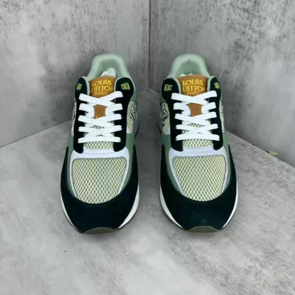 Design Chunky Mesh Sneakers with Denim Print and Yellow Accents - 6