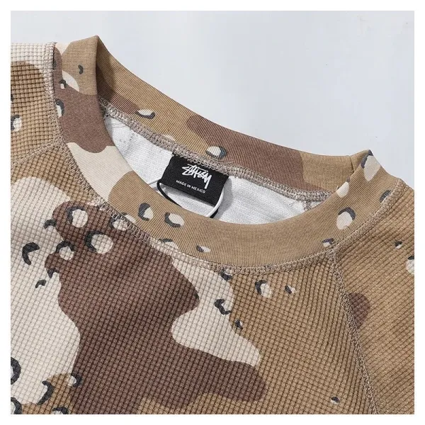 Stussy Waffle Raglan Long Sleeve T-Shirt Beige and Burgundy - 7