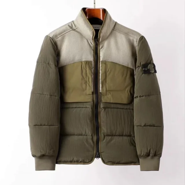 Stone Island Down Jackets Stand-collar quilted puffer jacket with sleeve compass patch product detail image 12