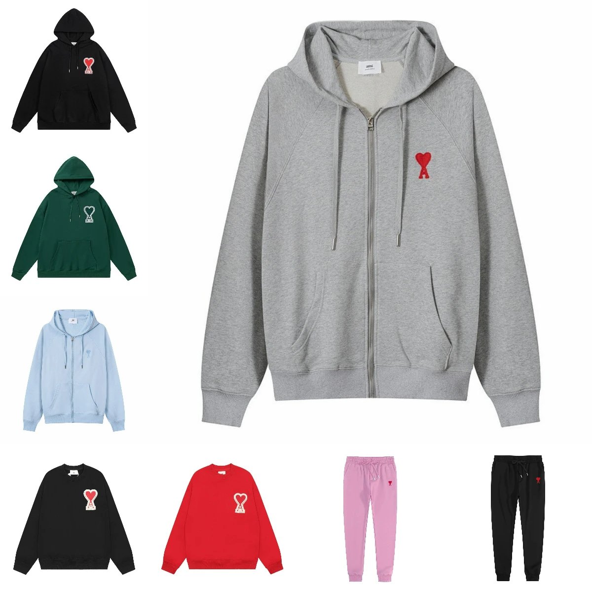 Ami Paris Grey Zip-Up Hoodie