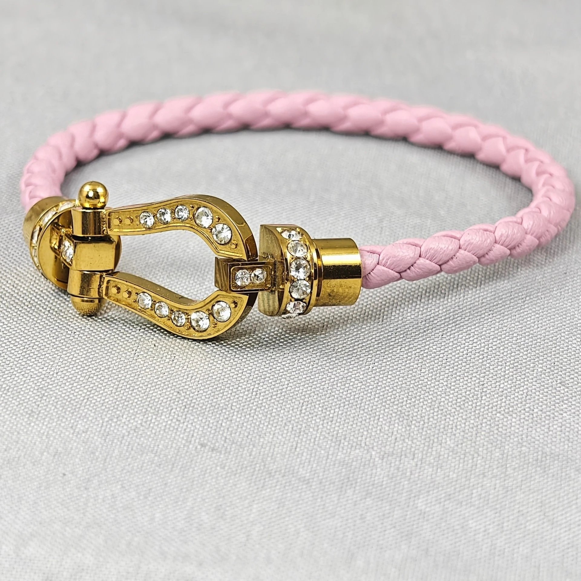 Unbranded Jewelry Braided Cord Bracelet with Crystal-Set Shackle Clasp — BB-025