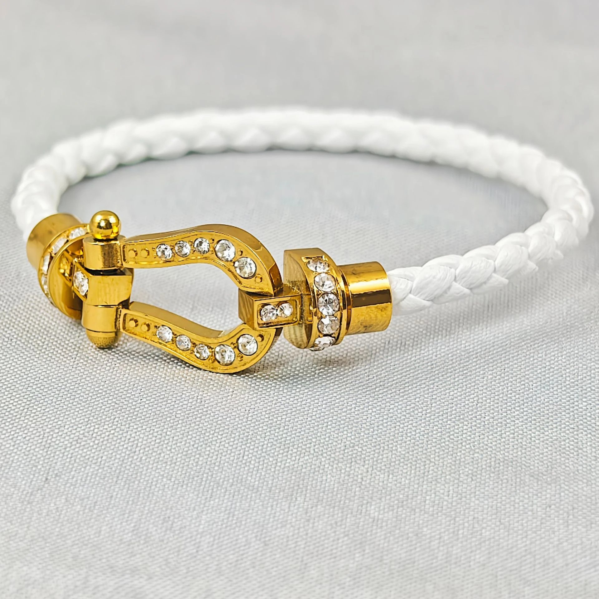Unbranded Jewelry Braided Cord Bracelet with Crystal-Set Shackle Clasp — BB-020
