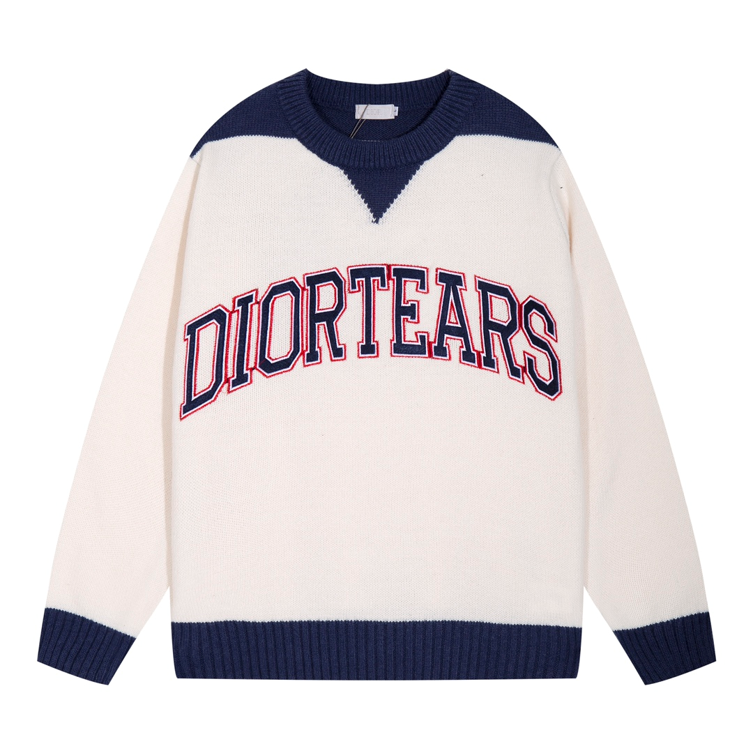 DiorTears White and Navy Knit Sweater