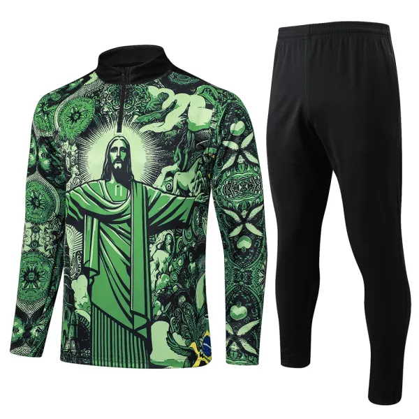 CBF Brazil Christ the Redeemer Graphic Half-Zip Tracksuit Set Black - 9