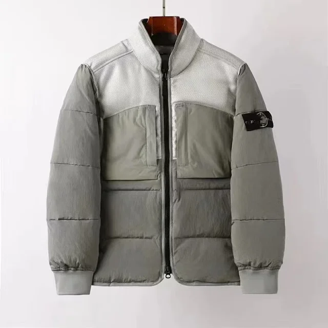 Stone Island Down Jackets Stand-collar quilted puffer jacket with sleeve compass patch product detail image 10