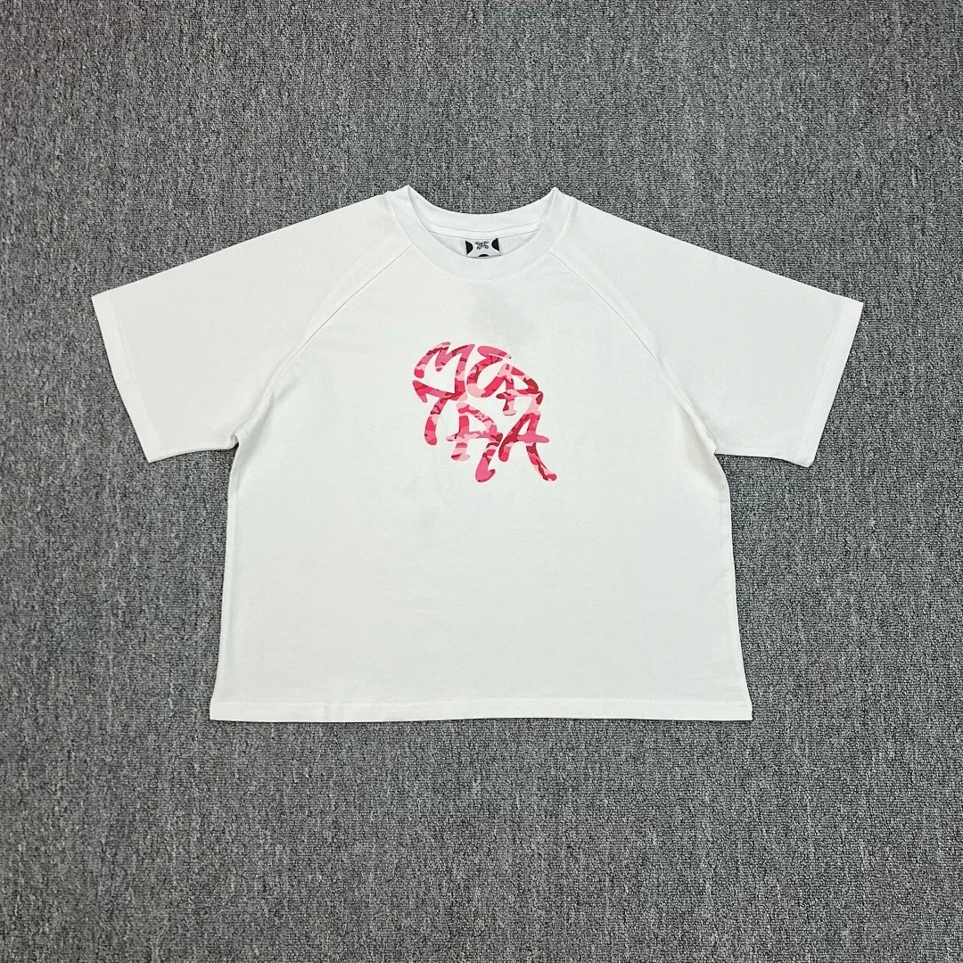 Pink Graffiti Letter Raglan White T-shirt