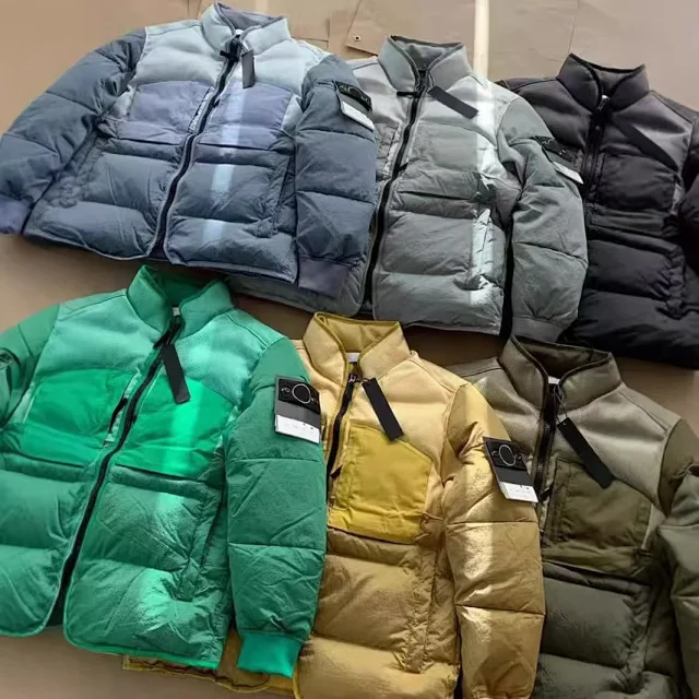 Stone Island Down Jackets Stand-collar quilted puffer jacket with sleeve compass patch product detail image 2