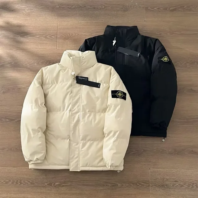 Stone Island Down Jackets Stand-collar quilted puffer jacket with sleeve compass patch product detail image 1