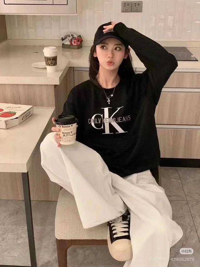 Calvin Klein Hoodies & Sweatshirts Crewneck sweatshirt with oversized CK and Jeans logo print product detail image 3