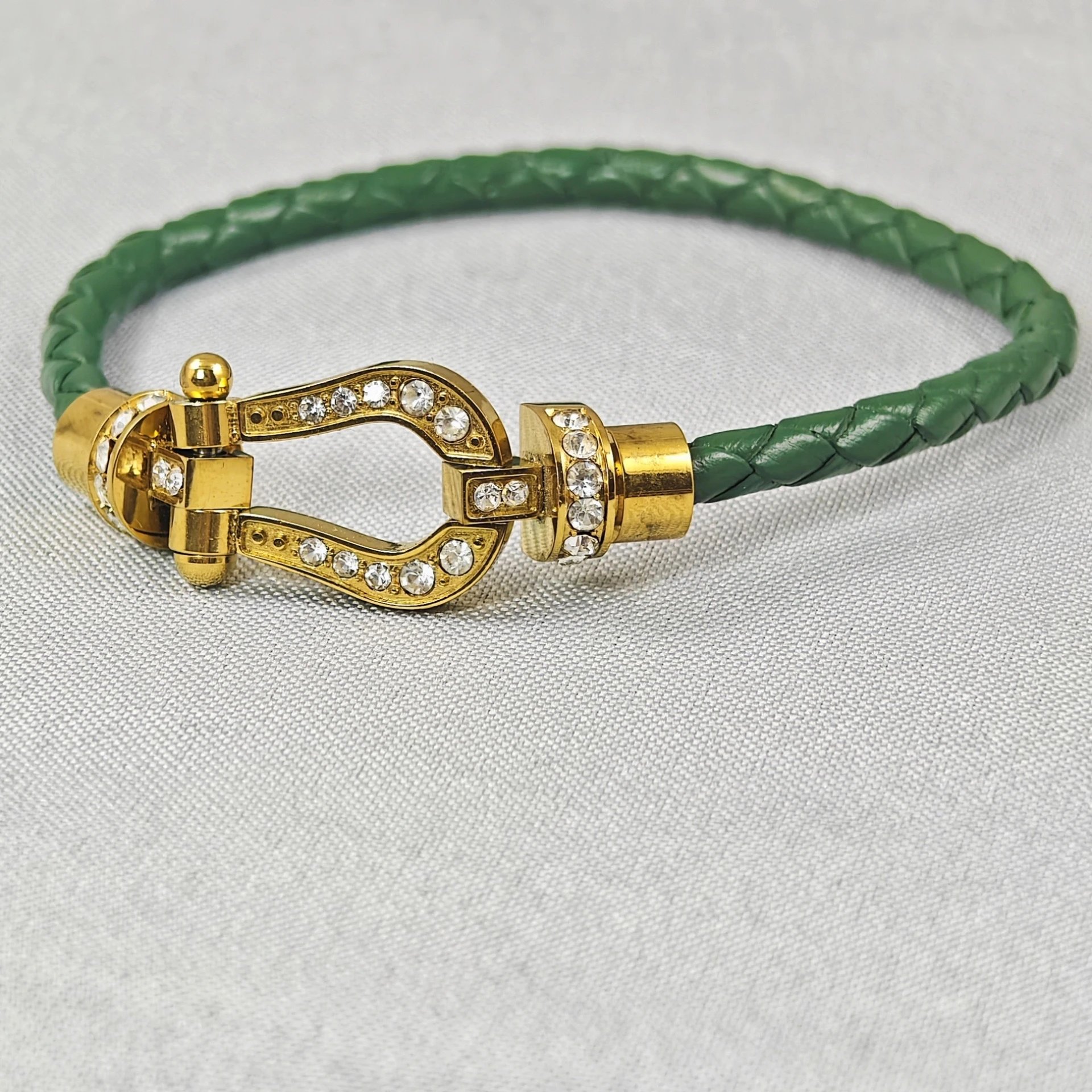 Unbranded Jewelry Braided Cord Bracelet with Crystal-Set Shackle Clasp — BB-022