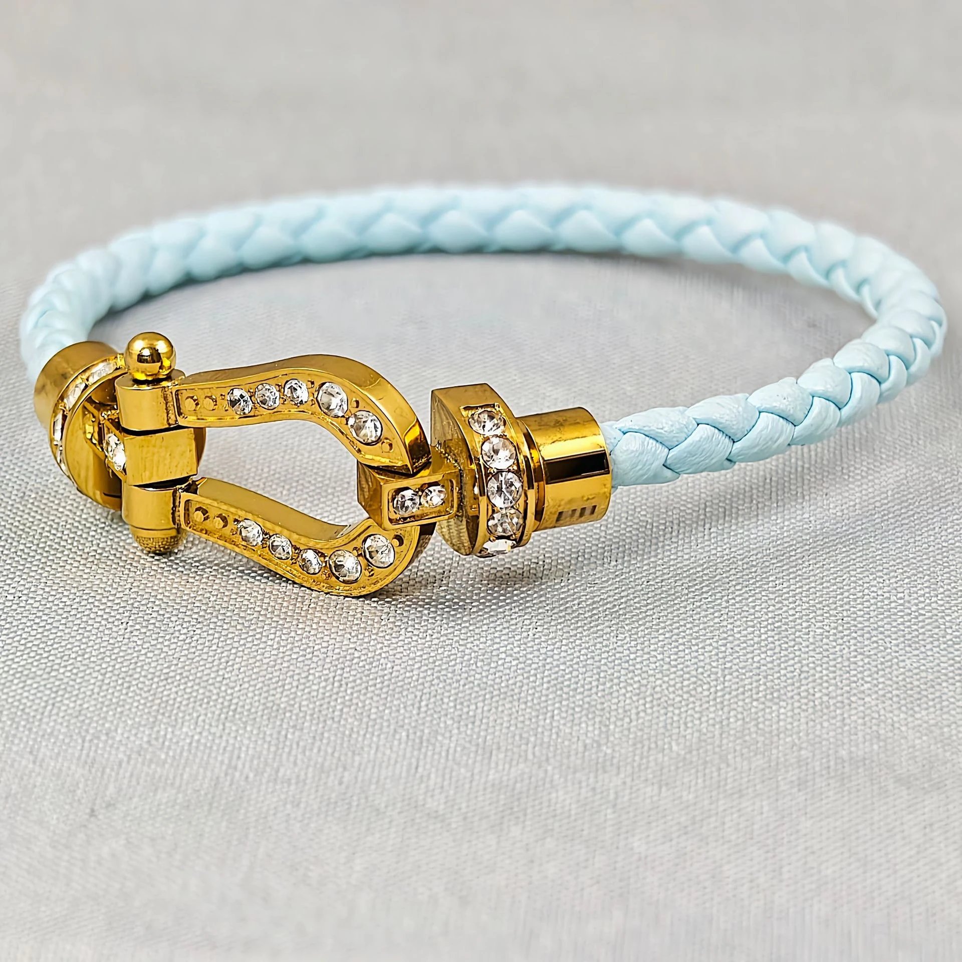 Unbranded Jewelry Braided Cord Bracelet with Crystal-Set Shackle Clasp — BB-019