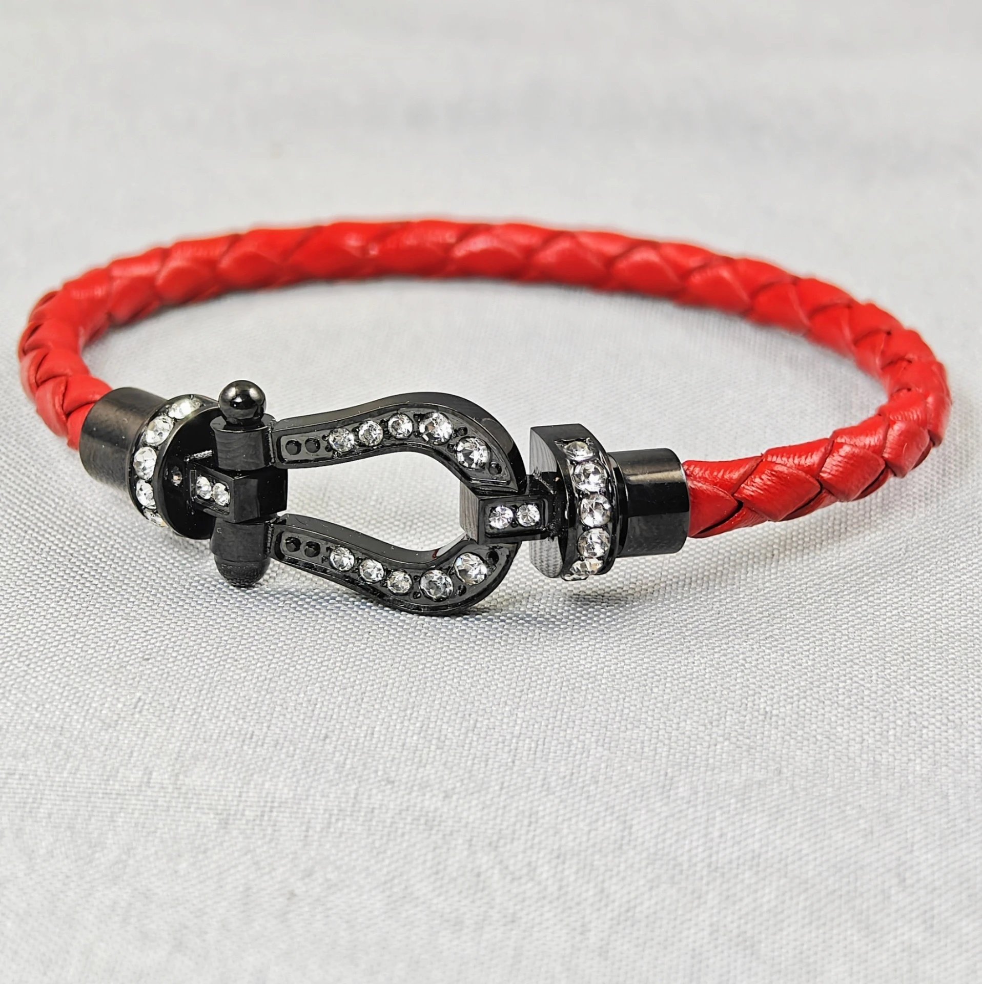 Unbranded Jewelry Braided Cord Bracelet with Crystal-Set Shackle Clasp — BB-002