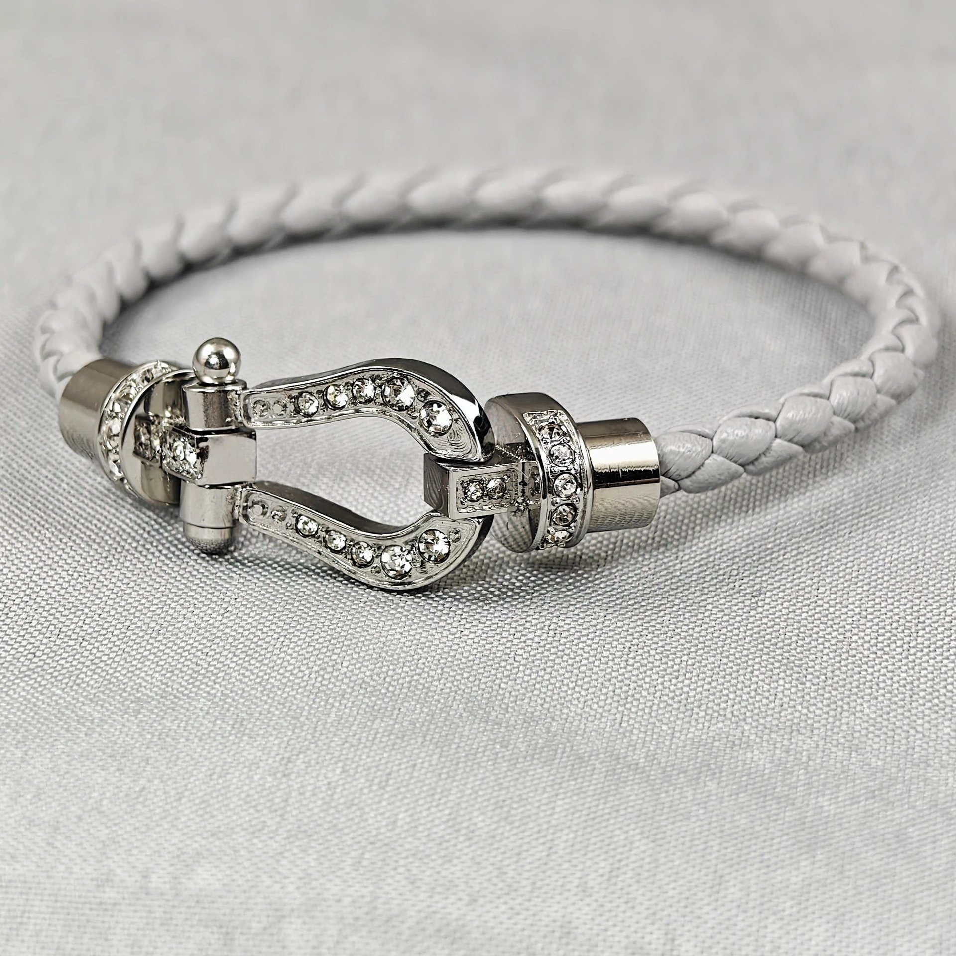 Unbranded Jewelry Braided Cord Bracelet with Crystal-Set Shackle Clasp — BB-031