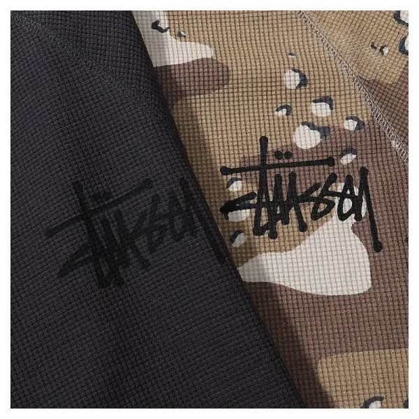 Stussy Waffle Raglan Long Sleeve T-Shirt Beige and Burgundy - 6