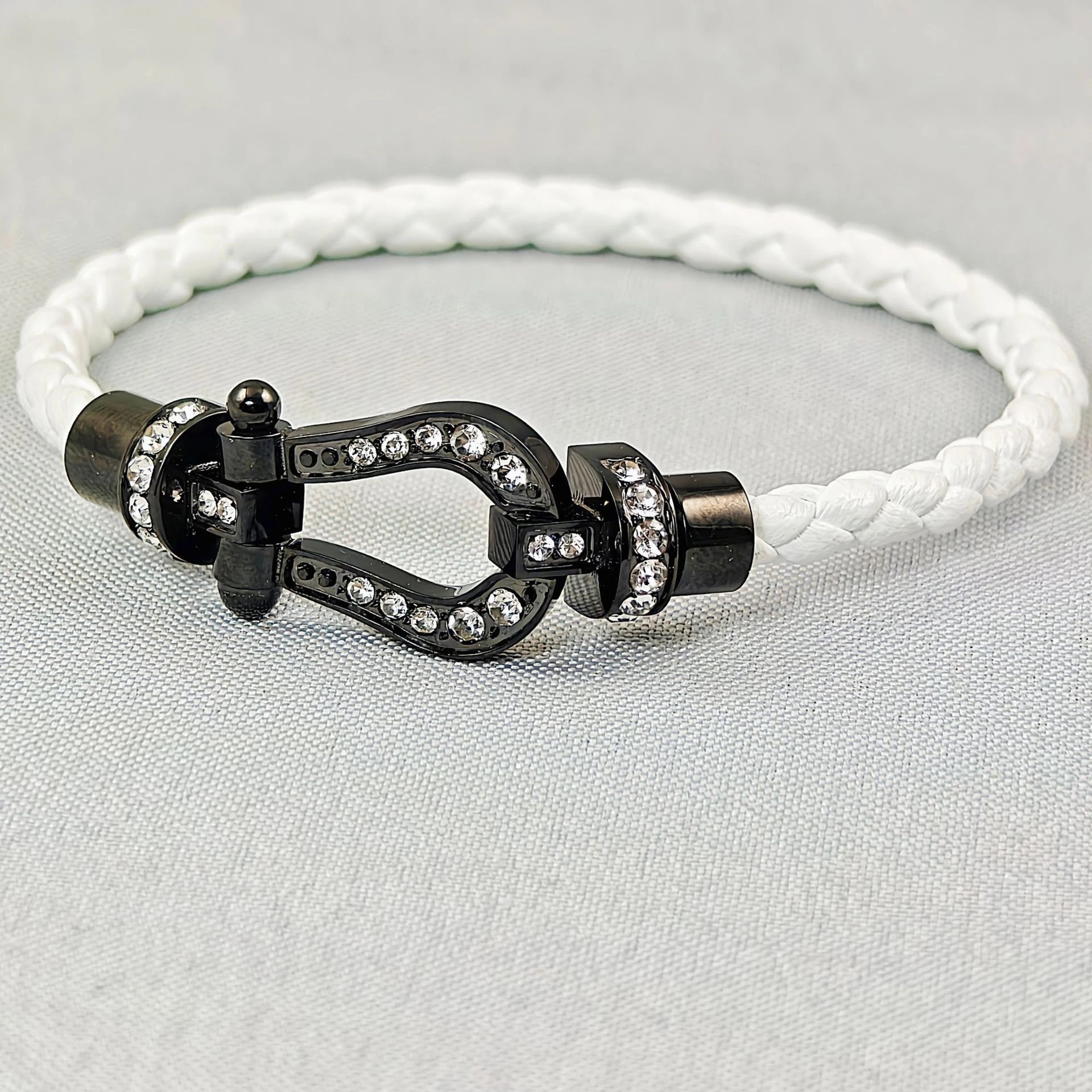 Unbranded Jewelry Braided Cord Bracelet with Crystal-Set Shackle Clasp — BB-008