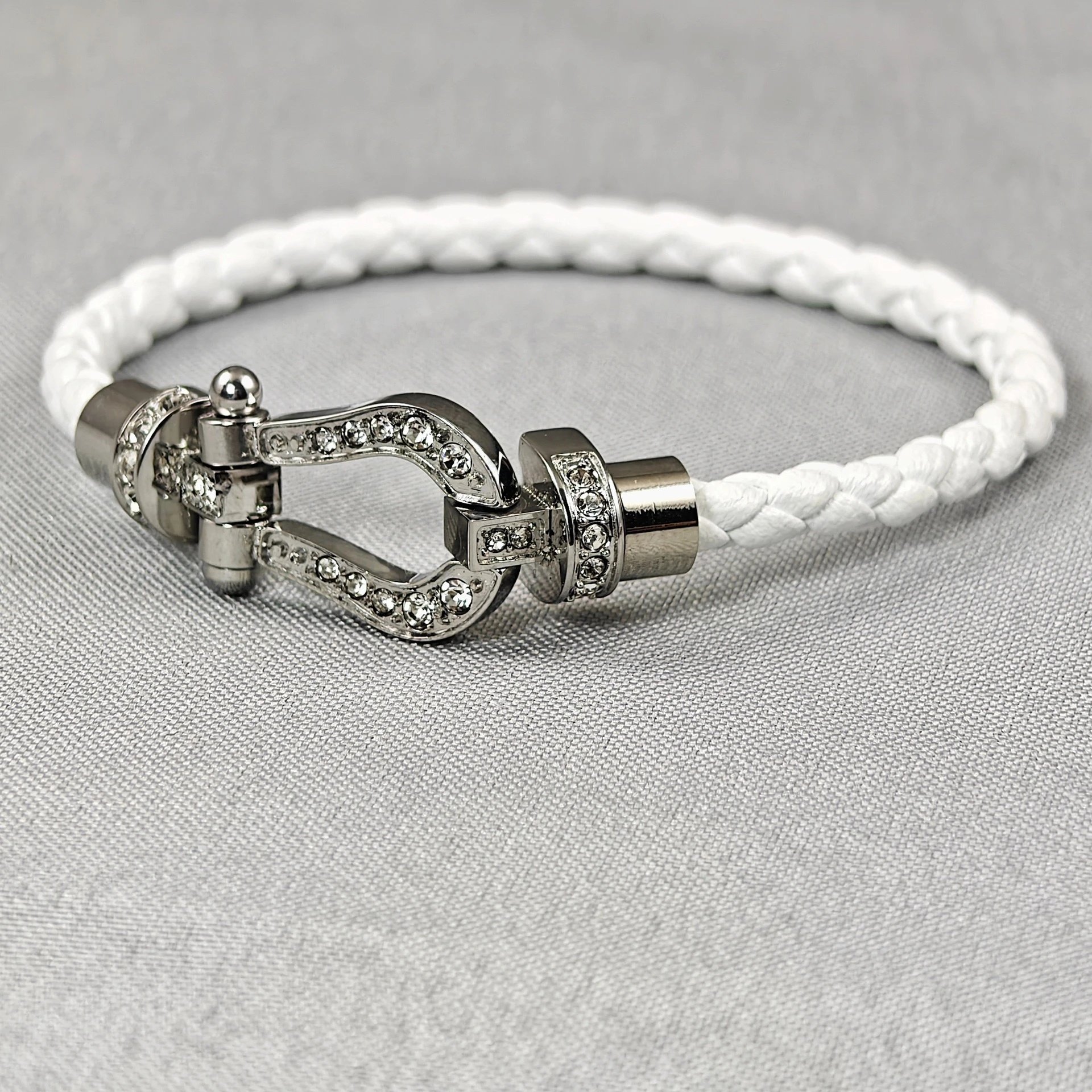 Unbranded Jewelry Braided Cord Bracelet with Crystal-Set Shackle Clasp — BB-033