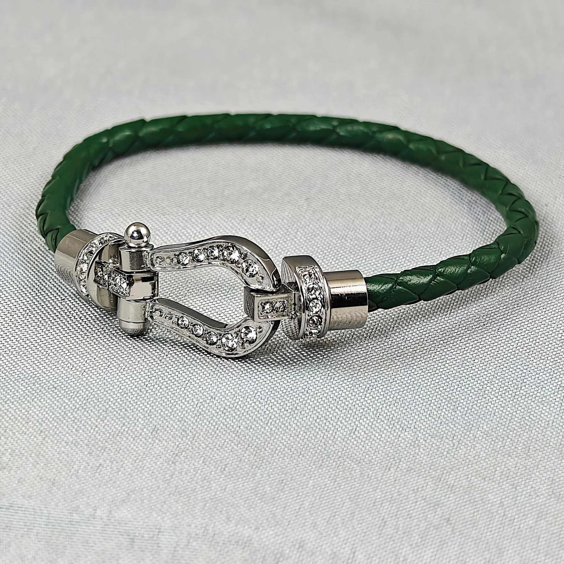 Unbranded Jewelry Braided Cord Bracelet with Crystal-Set Shackle Clasp — BB-035