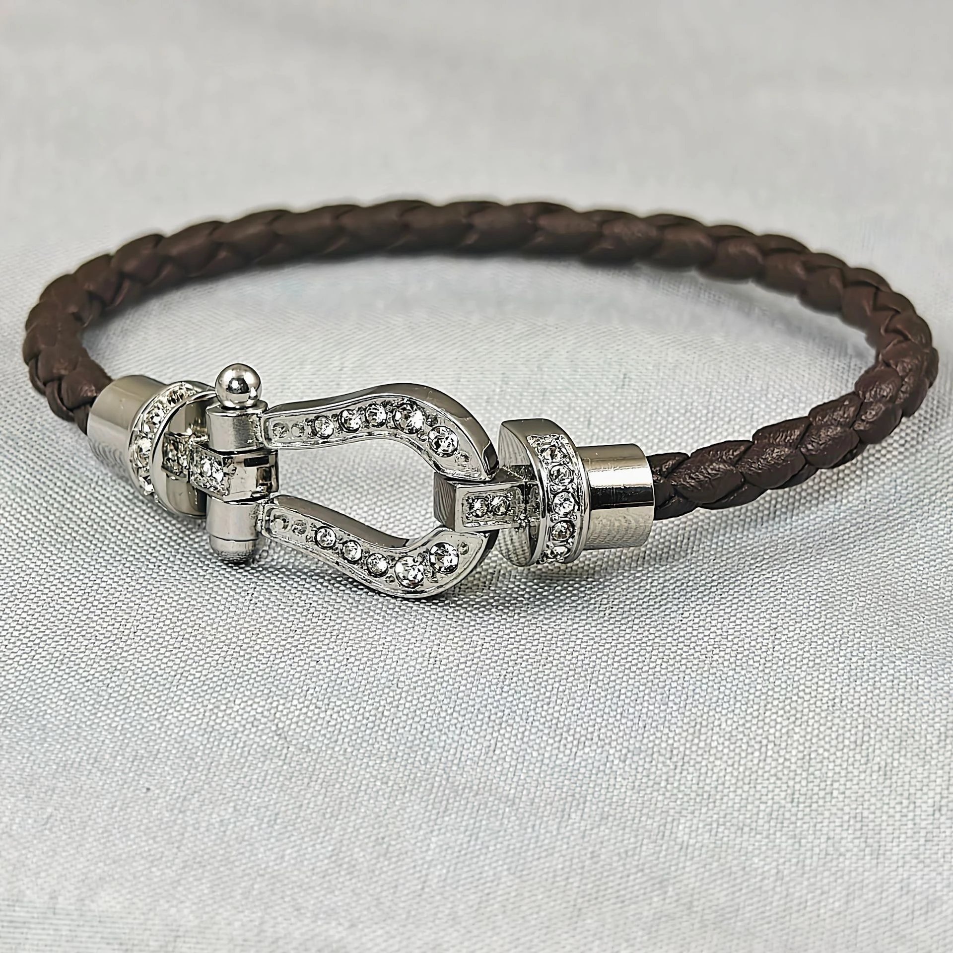 Unbranded Jewelry Braided Cord Bracelet with Crystal-Set Shackle Clasp — BB-029